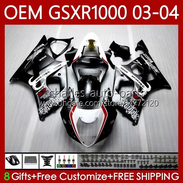 OEM Bodys para Suzuki GSXR1000 K3 GSXR 1000 CC 03-04 Bodywork 67No.128 GSXR-1000 Black White K 3 GSX R1000 2003 2004 GSX-R1000 1000CC 03 04 Injecção Molde Fiting 100% Fit