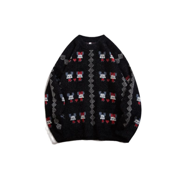 

men's sweaters 2021 kpop cartoon jacquard blue men harajuku knitted sweater japanese streetwear casual women pullovers polerones de ho, White;black
