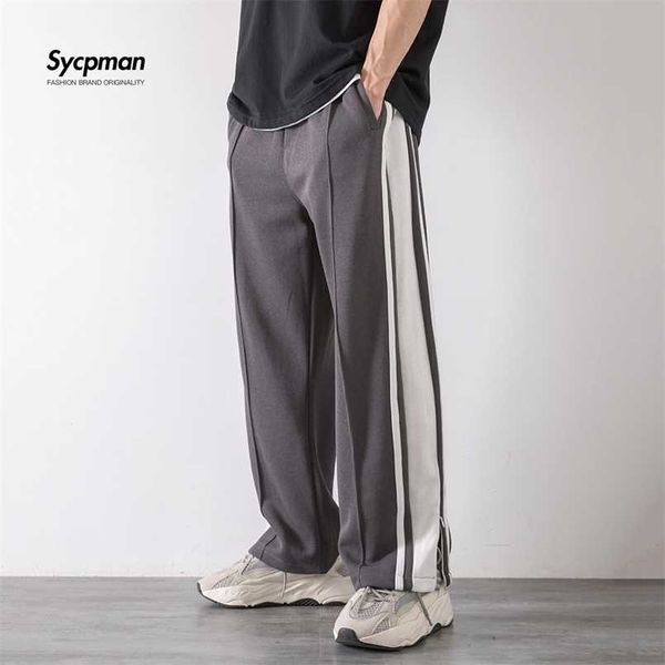 

korean clothes joggers basketball pants punk mens clothing loose stripe drop straight trend casual trousers stacked sweatpants 211201, Black