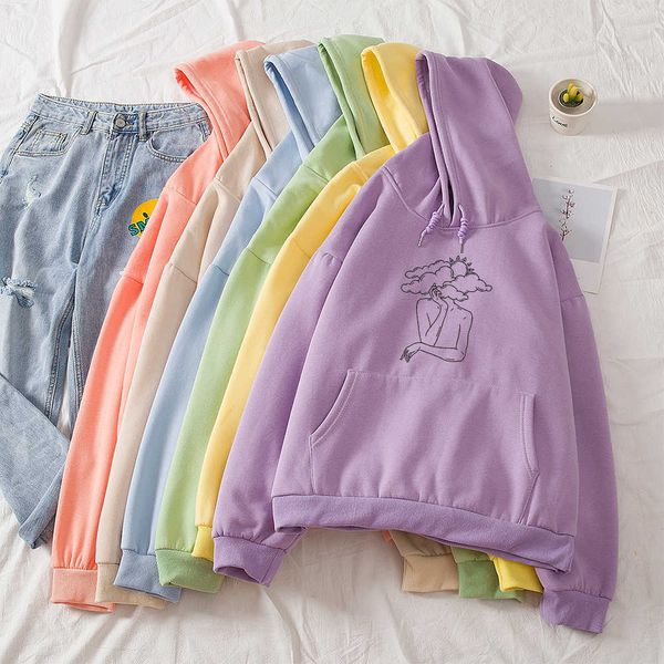 

women cotton hoodie autumn long sleeve sweatshirt pocket funny oversized hoodies casual warm pullovers harajuku streetwear y0820, Black