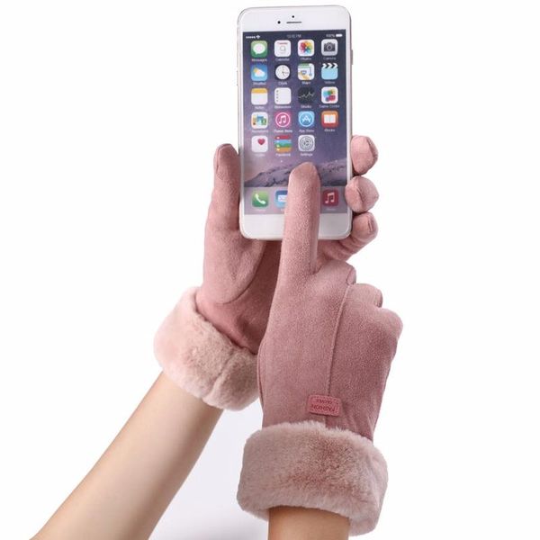 

fingerless gloves titmsny fashion women autumn winter cute fur warm full finger mittens lady wrist solid color female touch screen, Blue;gray
