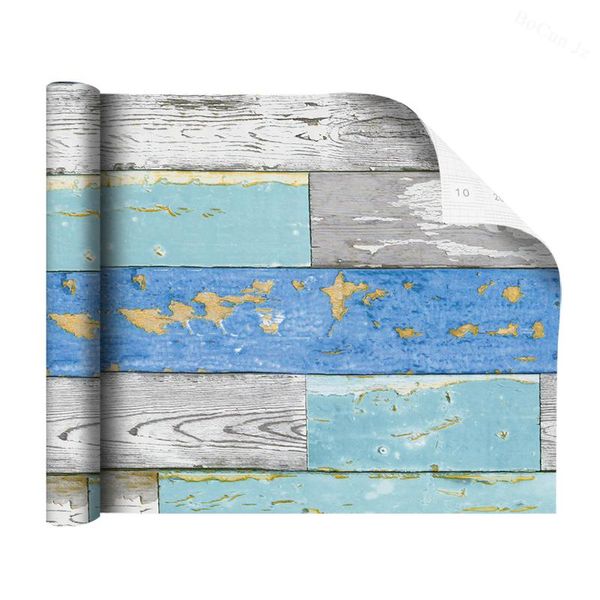 

wallpapers film peeled and stick blue wood grain wallpaper decorative self adhesive wall stickers for furniture cabinet easy to clean