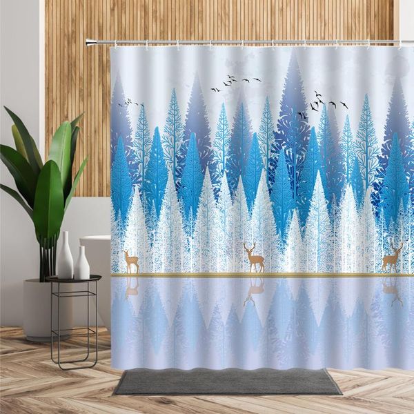 

chinese landscape shower curtain deer bird white tree woods abstract home decor winter forest scenery bath curtains for bathroom
