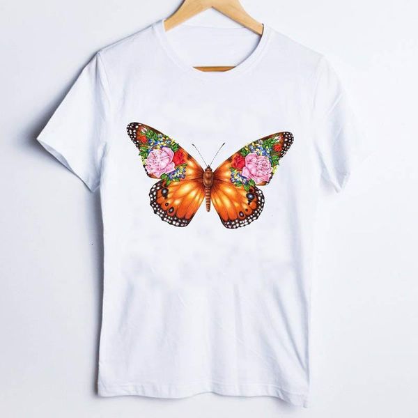 

tees for women print printing butterfly kawaii flower cute 90s trend ladies t shirt clothes lady clothing female t-shirt, White