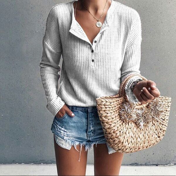 

women clothing fashion solid basic long sleeve knitted t-shirts 210306, White