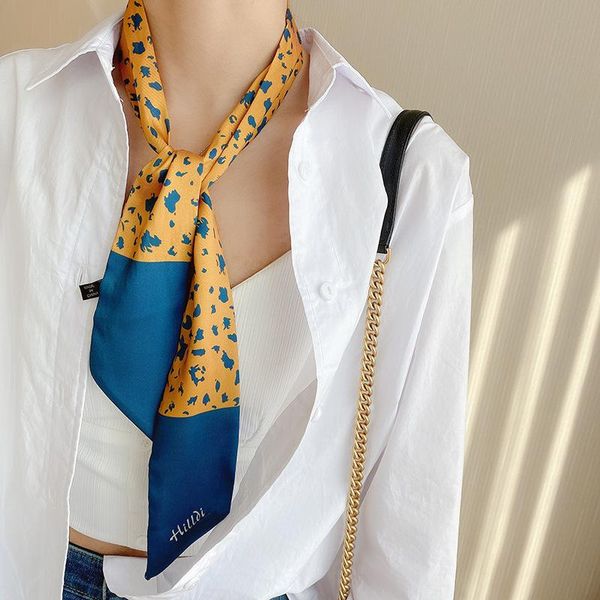 

scarves small silk scarf female spring and autumn thin korean narrow strip geometric hair band professional ribbon, Blue;gray