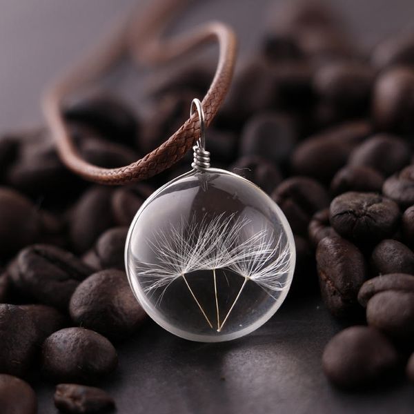 

dandelion dried flower time glass ball pendant necklace tourist attractions dried flower pendant necklace, Black