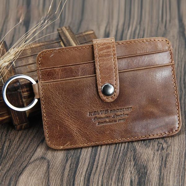 

wallets crazy horse leather men's coin purse retro bag multi-card slot short wallet with ring card holder, Red;black