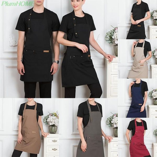 

2021 solid cooking kitchen apron for woman men chef waiter cafe shop bbq hairdresser aprons bibs kitchen accessory