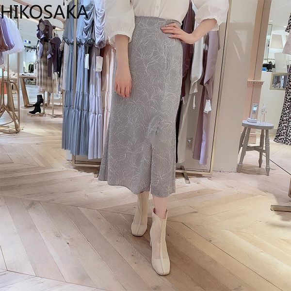 

skirts chic flower print pattern high waist split skirt korean style sweet fashion chiffon jupe 2021 spring summer woman, Black