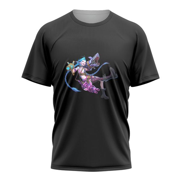 

two-dimensional printing anime t-shirt 3dt shirt arcane lol t-shirt men and women casual o-neck street casual loose fashion hip-hop top, White;black