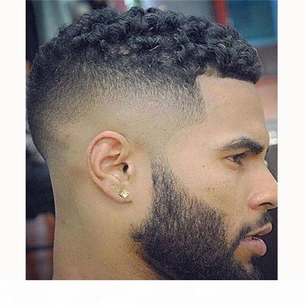 

african curl soft thin skin men toupee indian remy hair men hair replacement system light density men toupee, Black