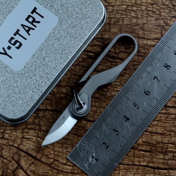 

y-start mini folding pocket knife m390 blade copper washer tc4 titanium handle keychain edc tools mk2001