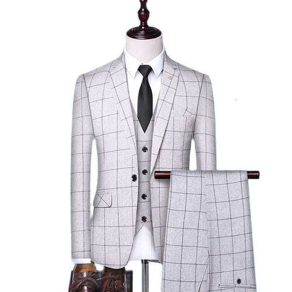 

men's suits & blazers 2021 men's, plaid jacket, three piece cotton suit, bridegroom s-4xl, White;black