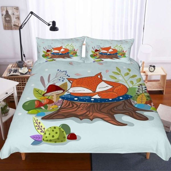 

2/3pcs duvet cover set cartoon animal bedding set red fox squirrel children bedspread autumn pillowcase double  king size