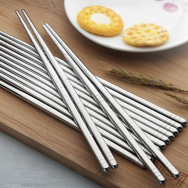 

10 pairs stainless steel chopsticks square anti-slip mildew proof kitchen tool