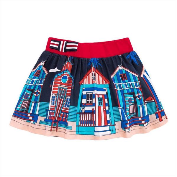 

summer children clothing blue small womens skirts house printed girls 2 7yrs bow cotton knitted casual sands