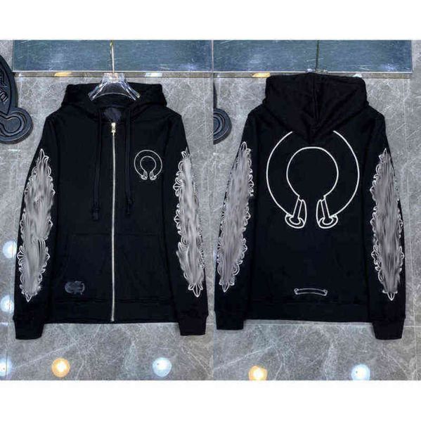 

brand classic ch quality hoodie luxury zipper autumn winter sweatshirts designer fashion men sweater horseshoe phantom cross print hooded wo, Black