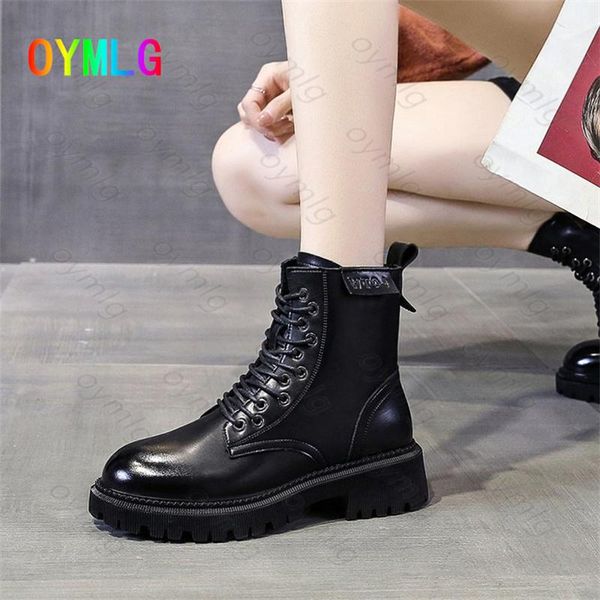 

boots plus velvet women 2021 autumn winter british style warm locomotive short children platform, Black