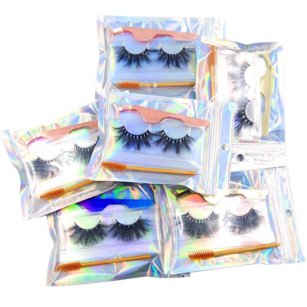 

false eyelashes 5d 25mm mink 100% real hair hand made eye lash makeup set with brush & twizeer reusable for market