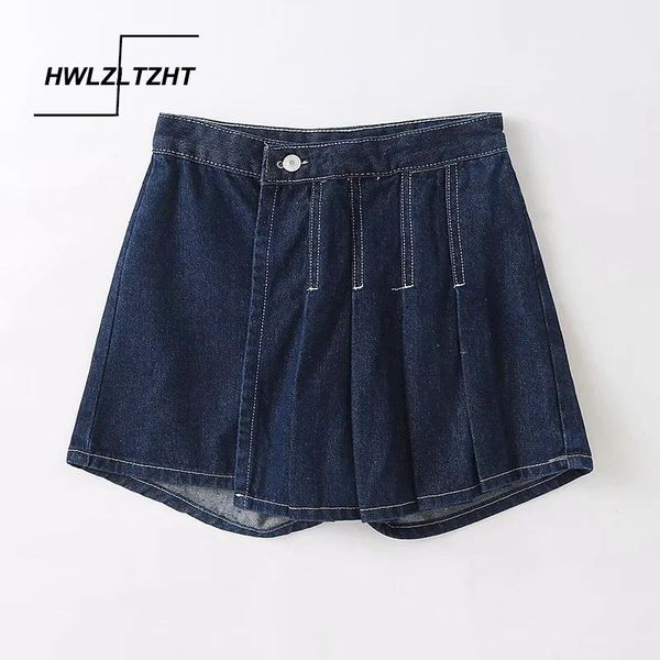 

hwlzltzht summer women's shorts high waist shorts print jeans korean skirts asymmetry fashionable jeans for women, White;black
