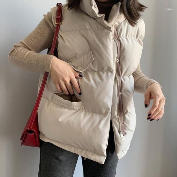 

winter oversize vest women parkas streetwear autumn coat sleeveless vintage waistcoat casual basic outerwear ed10811, Black;white