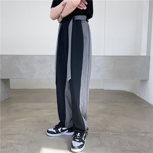 

men's pants korean belt suit fashion contrast color casual wide-leg men loose straight-leg dress mens trousers m-xl 0snp, Black