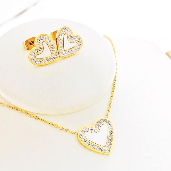 

earrings & necklace titanium stainless steel white shell love heart choker necklaces for women girls trendy charm pendant, Silver