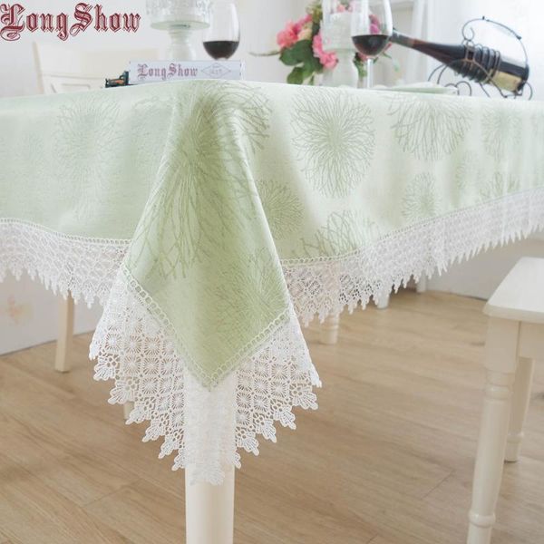 

table cloth light green 130x180cm 100% polyester dyed yarn embroidered lace trim cover