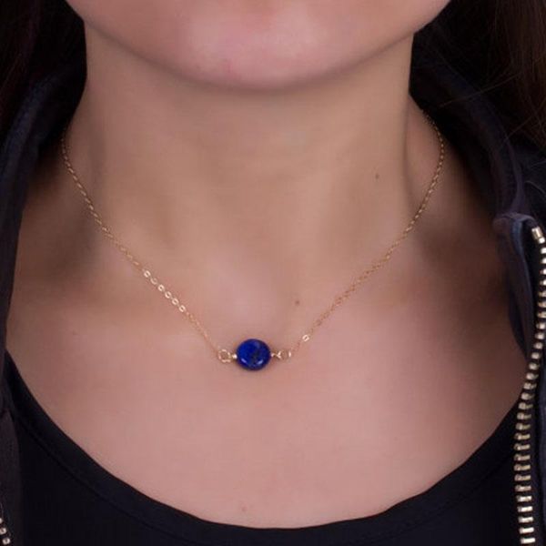 

chokers blue lapis necklace lazuli gold filled, Golden;silver