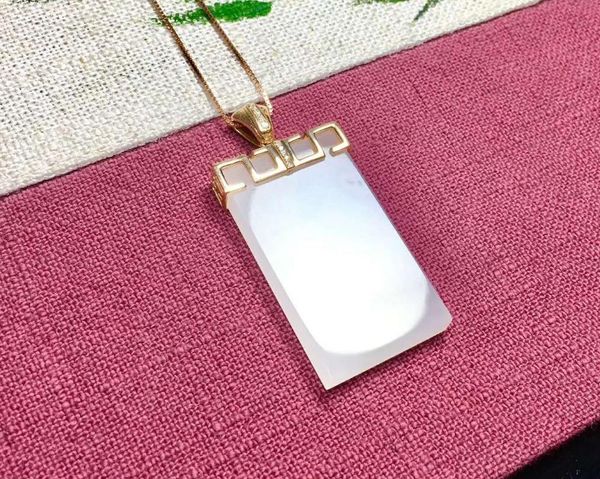 

lockets 18k gold inlaid hetian white jade square pendantj52#, Silver