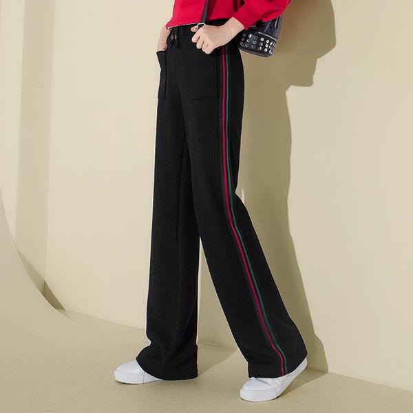 

women's pants & capris winter warm thick high waist wide leg black worsted casual loose long palazzo sweatpants modis plus size broek, Black;white