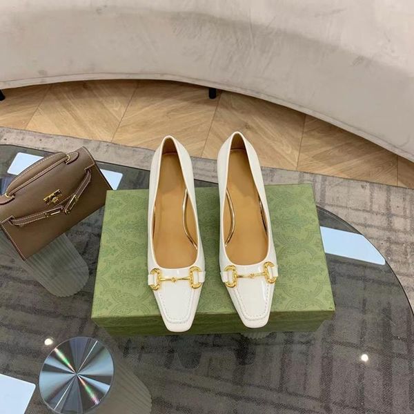 

dress shoes 2021 horseshoe high heels leather small square head metal buckle shallow mouth women's single woman loafers, Black