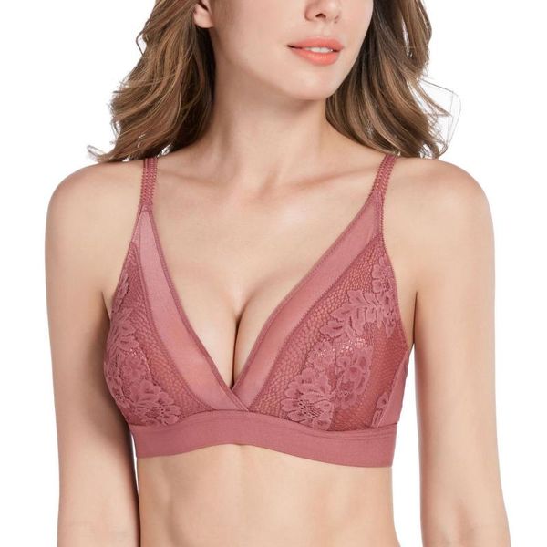 

bras deep v lace unwired for women super push up bra thin comfort soft underwear lingerie french style bralette, Red;black