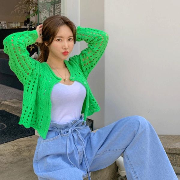 

women's knits & tees solid green knit sweatershirt round neck hollow out casual holiday sweater shirt for buttons down loose fit autumn, White