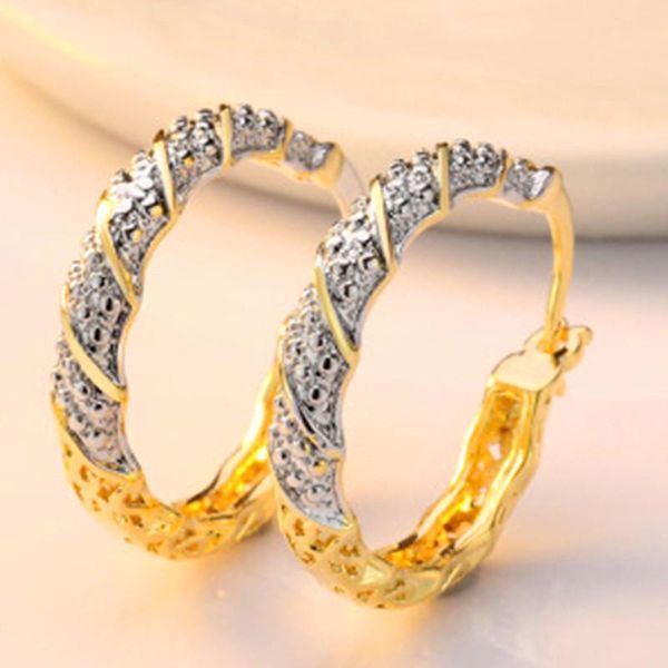 

hoop & huggie cute female small round earrings yellow gold color alloy rhinestone for women party double wedding, Golden;silver