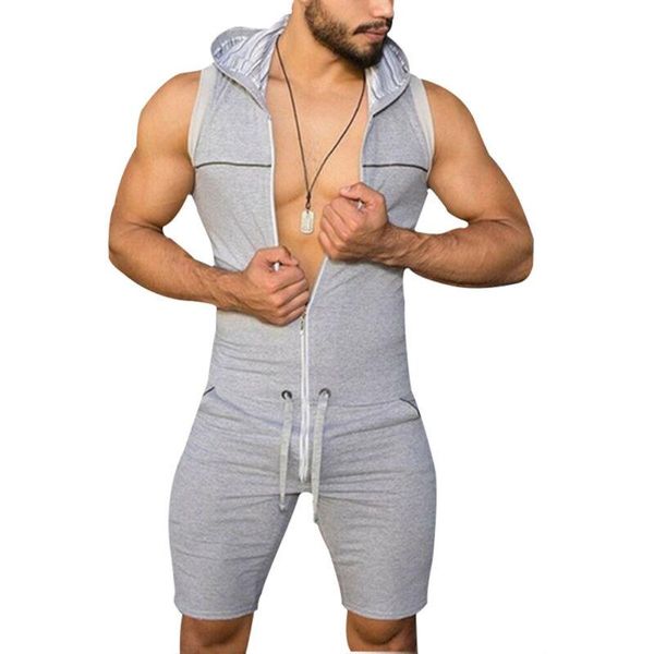 

men's shorts men jumpsuit one piece tight bodysuit sleeveless hooded playsuit slim fit rompers overalls jump suit, White;black