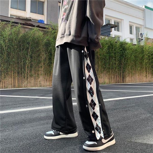 

men's pants high street tide brand sports loose straight ins breasted casual spring and autumn drawstring, Black