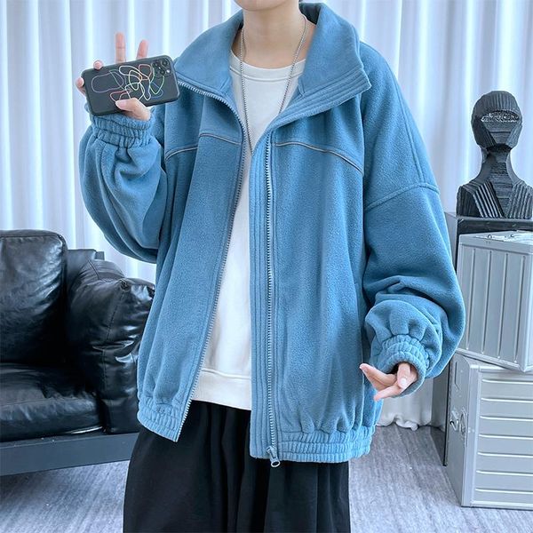 

men's hoodies & sweatshirts reflective article zip up for men korean fashion trends fleece clothing teenage oversized streetwea, Black