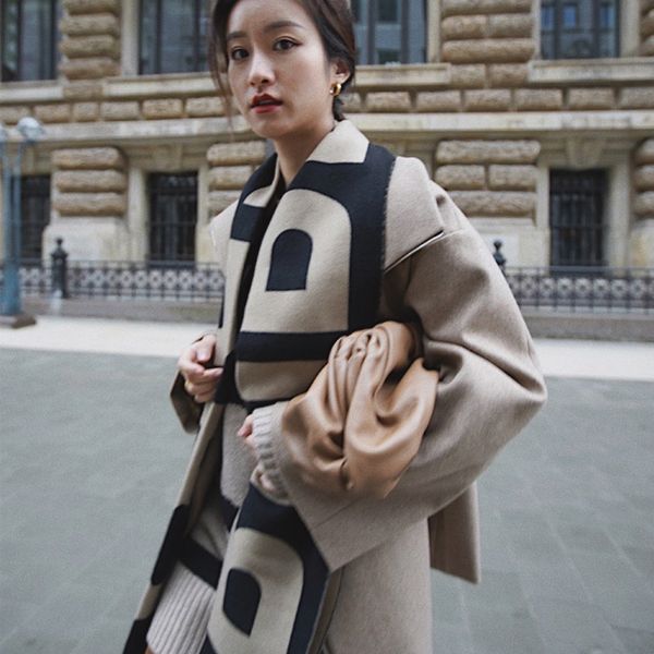 

b letter wool jacquard scarf autumn winter shawl inner mongolia straight hair, Blue;gray
