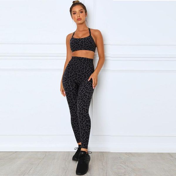 

2021 leopard print women seamless yoga set fitness sportswear for female gym yoga suit 2 pcs sports workout running clothes, White;red