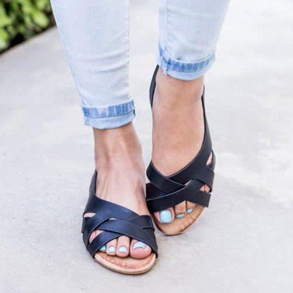 

sandals 2021 women summer female shoes women's peep toe flat woman comfortable plus size platform ladies, Black