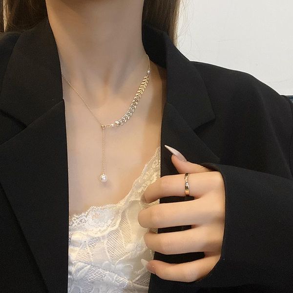 

chains 2021 trend simple wheat ear pearl geometric necklace for women korean fashion jewelry high-end wedding girl exquisite, Silver