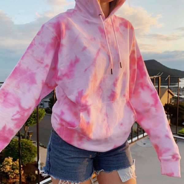 

women's hoodies & sweatshirts tie dye print sweatshirt women fashion oversized drawstring long sleeve winter streetwear clothes hoodie, Black