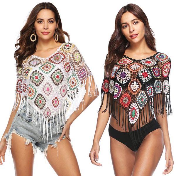 Camisas de blusas femininas 2021 Summer Women Women Sexy Mulheres Assimétricas Targadas Tops Fringe Crochet