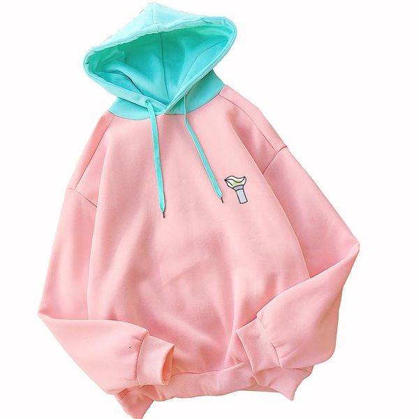 

women's hoodies & sweatshirts hooded sweatshirt got7 kpop fleece spell color spliced loose drop shoulder korean fashion y2k woman clot, Black