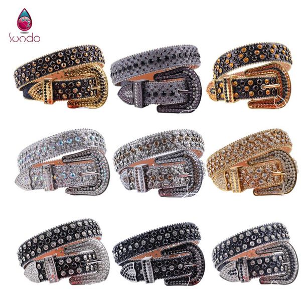 

belts black rhinestone jeans waistband vintage premium leather strap men women diamond studded belt buckle ceinture, Black;brown