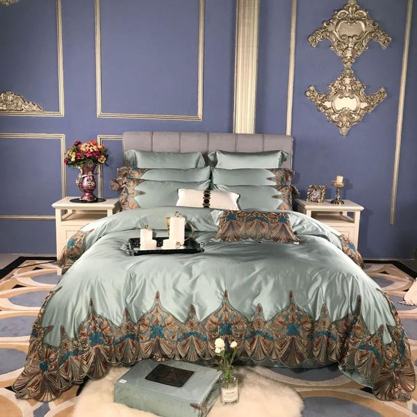 

bedding sets luxury european style lace embroidery 120s set silky and soft duvit cover bed sheet & king size of 4 pieces