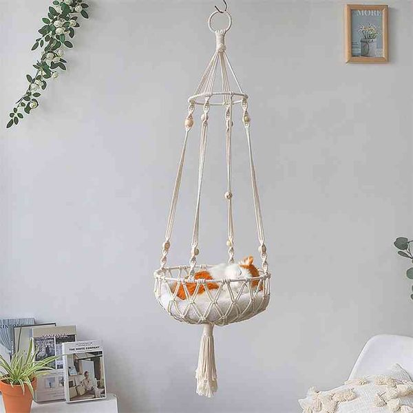 Большой макраме Cat Hammock, Macrame висит качели кошка собака кровать корзина дома домашнее животное кошка аксессуары собака кошачий дом Щенок кровать подарок 210722