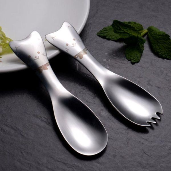 

spoons cute 304 stainless spoon dessert ice cream creative fork set graceful tableware 2pcs/set gift high quality